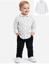 CAMISA  MANGA LARGA PARA BEBE, FONDO BLANCO, ESTAMPA HOJITAS.  POPLIN ELASTIZADO. POPEYE