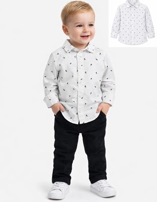 CAMISA  MANGA LARGA PARA BEBE, FONDO BLANCO, ESTAMPA HOJITAS.  POPLIN ELASTIZADO. POPEYE