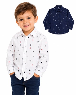 CAMISA MANGA LARGA PARA BEBE ESTAMPA ANCLA BARCO Y PALMERA. POPEYE