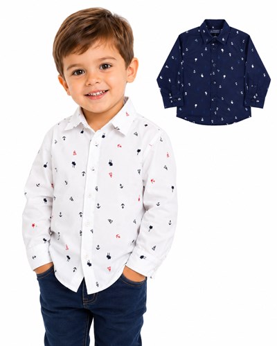 CAMISA MANGA LARGA PARA BEBE ESTAMPA ANCLA BARCO Y PALMERA. POPEYE
