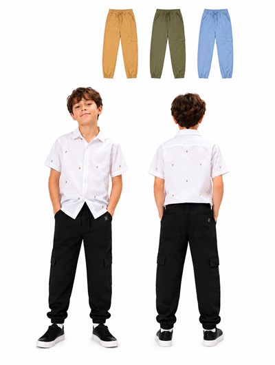 PANTALON JOGGER DE GABARDINA NEGRO CON BOLSILLOS. POPEYE