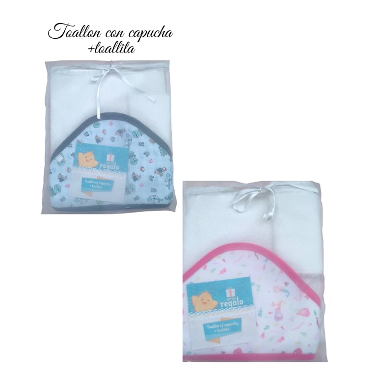 A1006667 Toallón con capucha sublimado y toallita de mano guarda sublimada 'New Baby'. Mi Bes