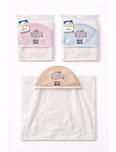 TOALLÓN LISO CON CAPUCHA ESTAMPA OSITO. MI BES