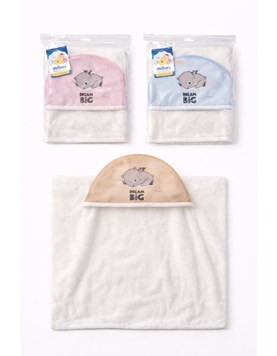 TOALLÓN LISO CON CAPUCHA ESTAMPA OSITO. MI BES