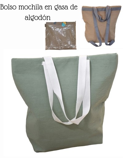 2 en 1: BOLSO CON TIRAS DE MOCHILA EN GASA  DE ALGODÓN. MI BES