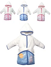 Salida de baño con capucha en toalla blanca con ribb. Bolsillos siblimados 'Mi galaxia en sueños'. Mi bes