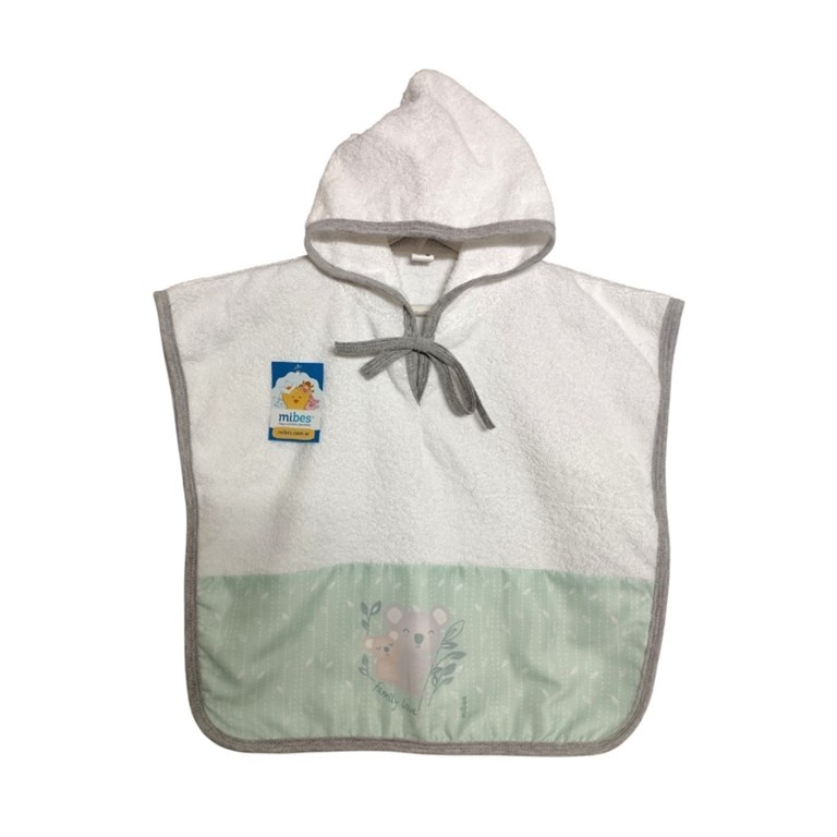 Ponchito con capucha de toalla blanca con guarda sublimada 'Koala Family'. MI BES