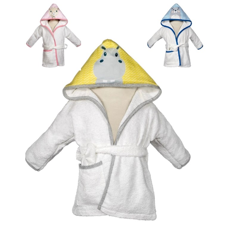 Salida de baño con capucha sublimada caritas animalitos. Mi Bes