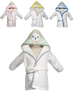 Salida de baño con capucha sublimada caritas animalitos. Mi Bes