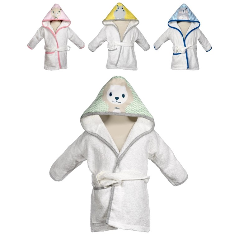 Salida de baño con capucha sublimada caritas animalitos. Mi Bes