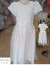 A31218 CON MANGUITAS VESTIDO DE COMUNION RASO Y TULL MARIA LORENA