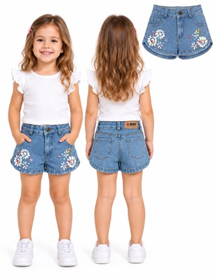SHORT DE JEAN PARA BEBA. CON BORDADO Y ESTAMPA.  BABY WAY
