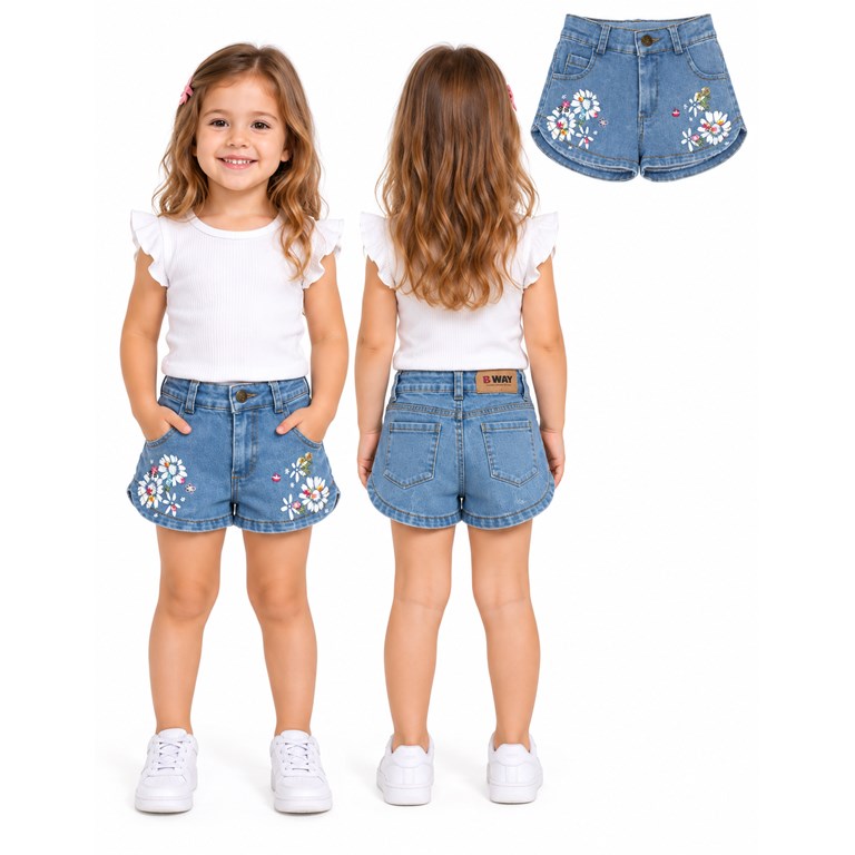 SHORT DE JEAN PARA BEBA. CON BORDADO Y ESTAMPA.  BABY WAY