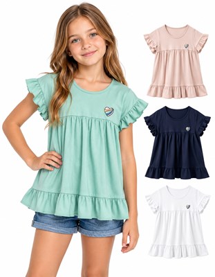 REMERA DE NENA CON BORDADO DE CORAZON Y VOLADOS. BABY WAY