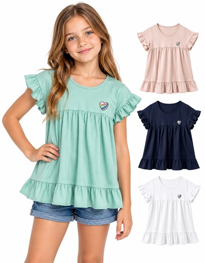 REMERA DE NENA CON BORDADO DE CORAZON Y VOLADOS. BABY WAY