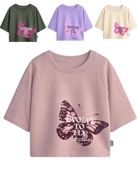 Remera manga corta para nena oversize estampa mariposa. Baby way