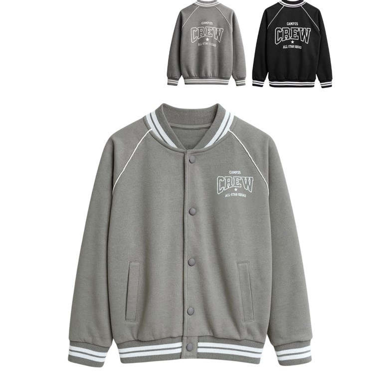 Campera de rustico con puños tejidos,estampa en frente y espalda campos crew.Baby way
