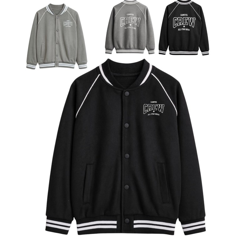 Campera de rustico con puños tejidos,estampa en frente y espalda campos crew.Baby way