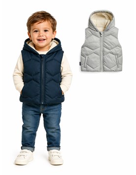 CHALECO DE SIRÉ PARA BEBÉ, FORRADO EN CORDERITO, CON CAPUCHA Y BOLSILOS. BABY WAY