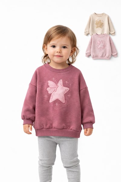 BUZO DE FRISA PARA BEBA, BORDADO ESTRELLA CON MARIPOSA. BABY WAY