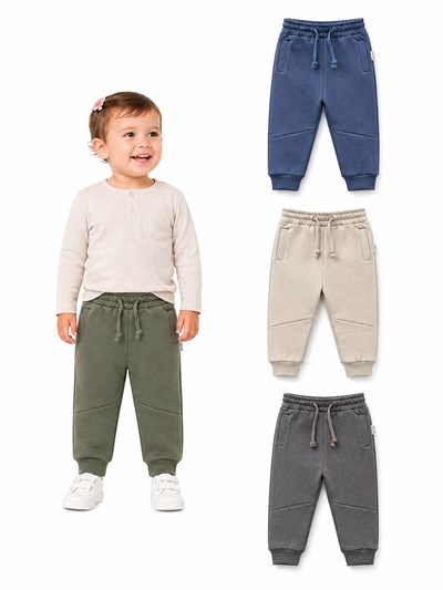 PANTALON DE FRISA PARA BEBE CON BOLSILLOS, PUÑO, Y CORDON REGULABLE EN CINTURA. BABY WAY