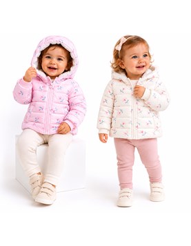 Campera abrigada de beba estampada, forrada en corderito. Baby way