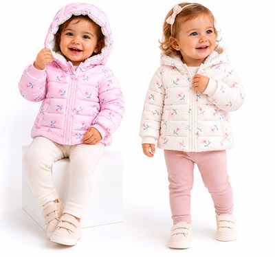 Campera abrigada de beba estampada, forrada en corderito. Baby way