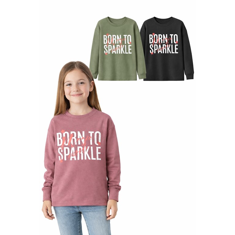 REMERA MANGA LARGA CON PUÑO, PARA NENA, ESTAMPA 'BORN TO SAPARKLE'. BABY WAY