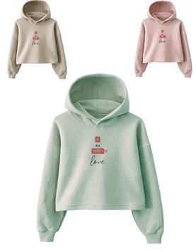 BUZO DE NENA CON CAPUCHA. ESTAMPA Y BORDADO 'LOVE'. BABY WAY