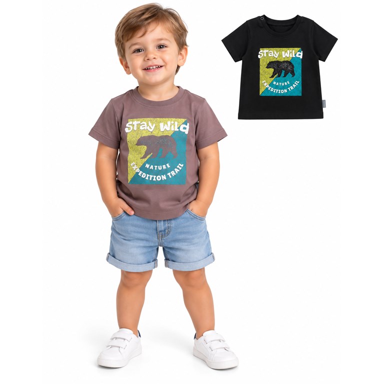 REMERA MANGA CORTA PARA BEBE. ESTAMPA 'STAY WILD'. BABY WAY