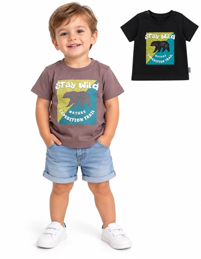 REMERA MANGA CORTA PARA BEBE. ESTAMPA 'STAY WILD'. BABY WAY