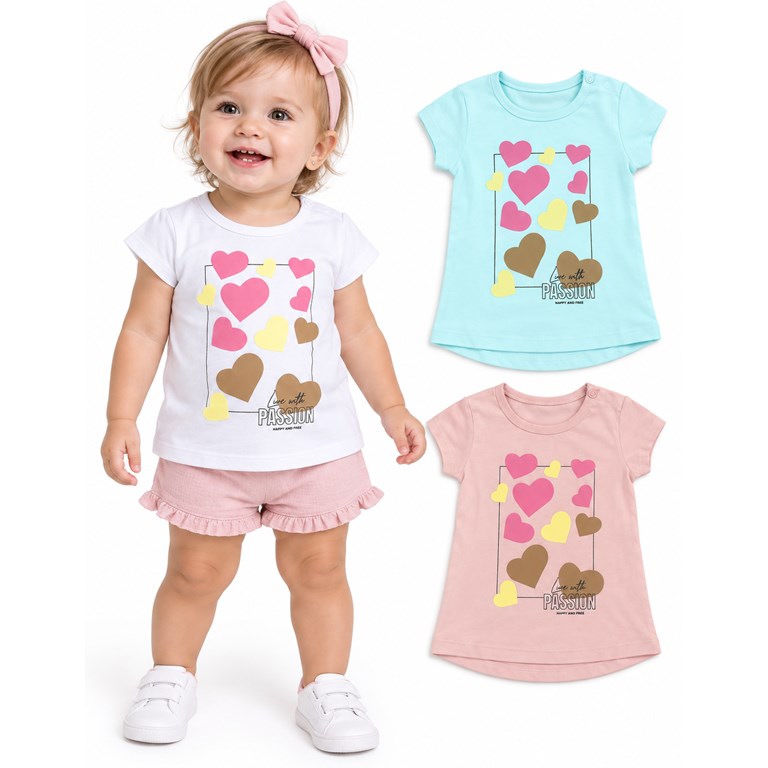 REMERA MANGA CORTA BEBA CON ESTAMPA CORAZONES. BABY WAY