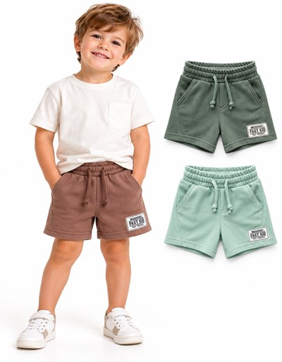 SHORT RUSTICO DE BEBE CON BOLSILLO Y BORDADO FASTKID. BABYWAY