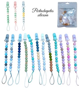 Portachupete silicona importado de 11 bolitas con ganchos de plastico. Colores: Unisex-Varon-Nena. Labendel