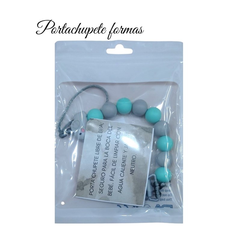 Portachupete FORMAS  silicona importado de 9 bolitas + 1 forma con ganchos de plastico. Colores: Unisex-Varon-Nena. Labendel