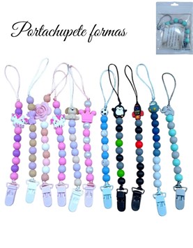 Portachupete FORMAS silicona importado de 9 bolitas + 1 forma con ganchos de plastico. Colores: Unisex-Varon-Nena. Labendel