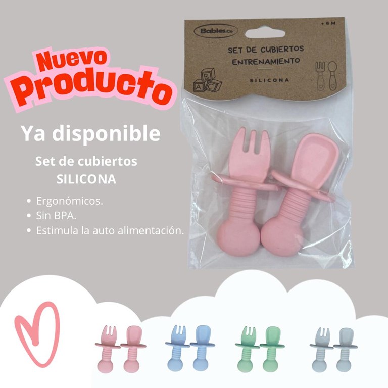 SET DE CUBIERTOS SILICONA ENTRENAMIENTO. BABIES CO