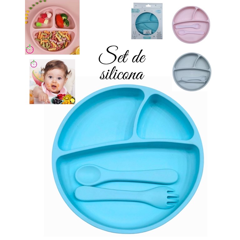 SET PLATO Y CUBIERTOS DE CILICONA. BABY AND CO