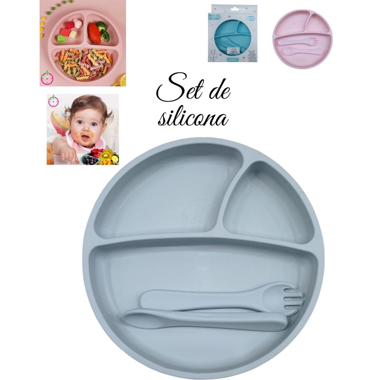 SET PLATO Y CUBIERTOS DE CILICONA. BABY AND CO