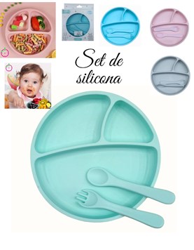 SET PLATO Y CUBIERTOS DE CILICONA. BABY AND CO