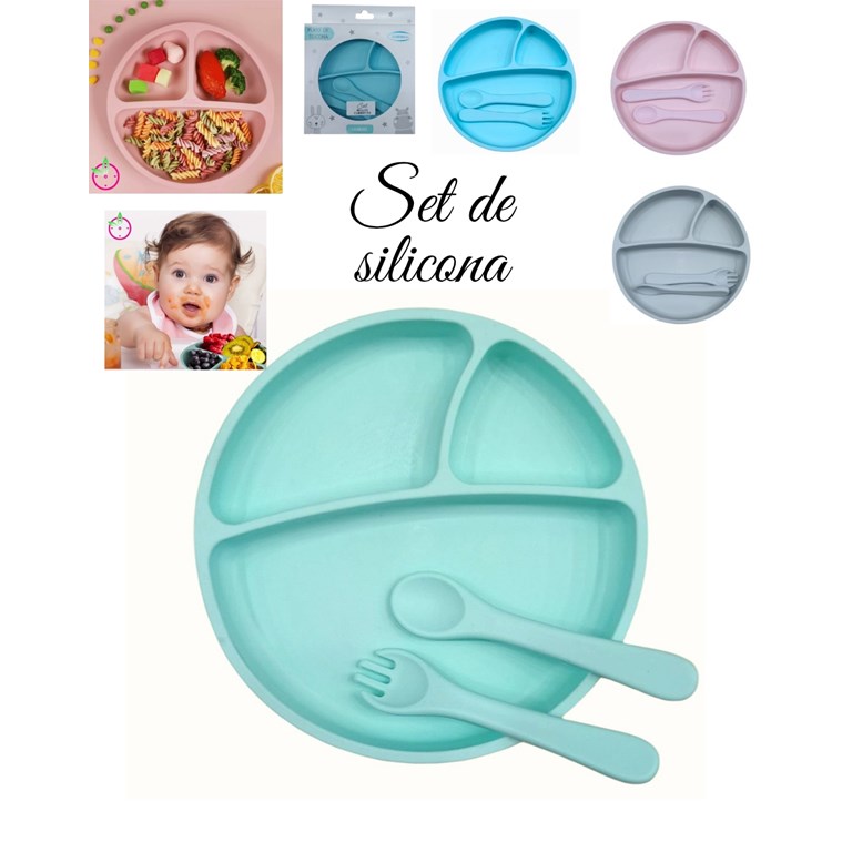 SET PLATO Y CUBIERTOS DE CILICONA. BABY AND CO