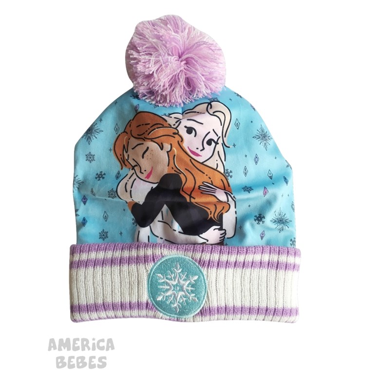 DFZ6382 GORRO TEJIDO COMBINADO FROZEN CON POMPON DISNEY