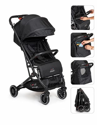 COCHECITO ULTRAPLEGABLE. Compacto con una mano. Incluye barral y portavasos removibles. Reclinado completo. Piecera regulable. Cinturón de 5 puntos. LOVE