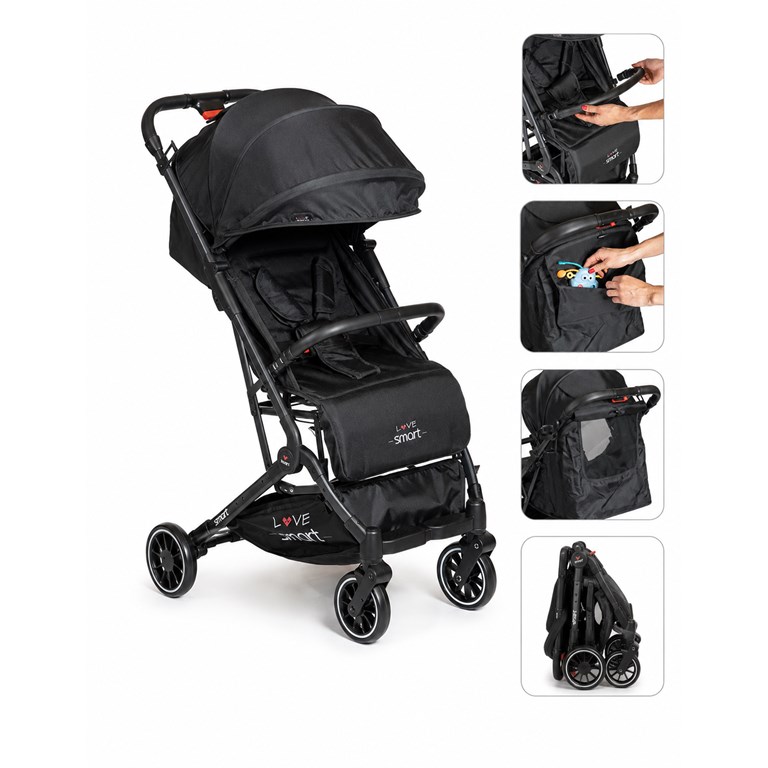 COCHECITO ULTRAPLEGABLE. Compacto con una mano. Incluye barral y portavasos removibles. Reclinado completo. Piecera regulable. Cinturón de 5 puntos. LOVE