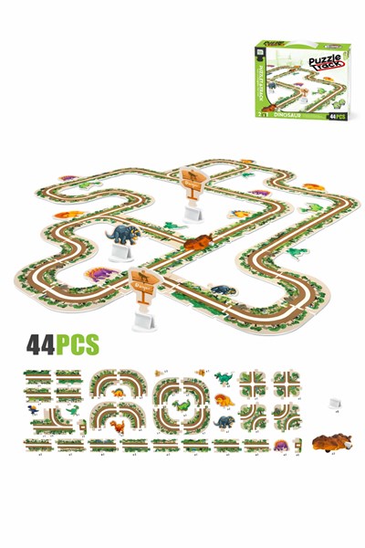 TA40 - PISTA ROMPECABEZAS 2 EN 1 DINOSAURIOS.  PARA ARMAR PISTA  44 PIEZAS. CON AUTITOS. LOVE