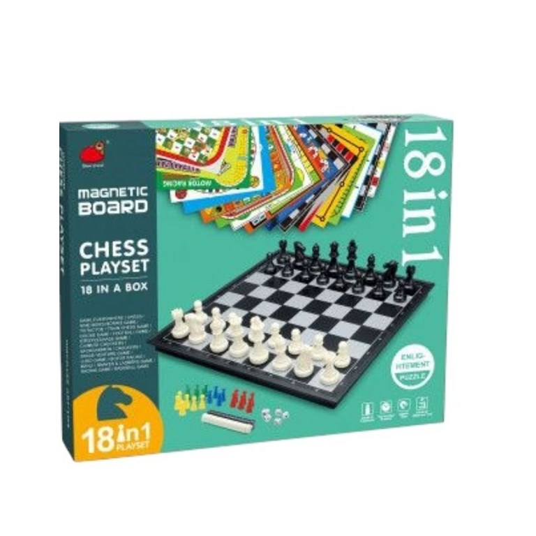 JM18 - JUEGO DE MESA IMANTADO 18 EN 1. Damas, ajedrez, ludo, juego de la oca, serpientes y escaleras, damas chinas, tateti, etc. LOVE
