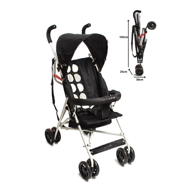 COCHE PARAGUITAS CON CORREA TIPO BOLSO. CIERRE SIST TAP. MULTIPLES POSICIONES. CAPÓTA REDONDA. 8 RUEDAS. LOVE