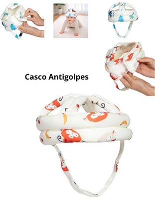 Casco antigolpes. Tela acolchonada, suave, lavable y reutilizable. Regulable con abrojo. Para protección del bebé. Love