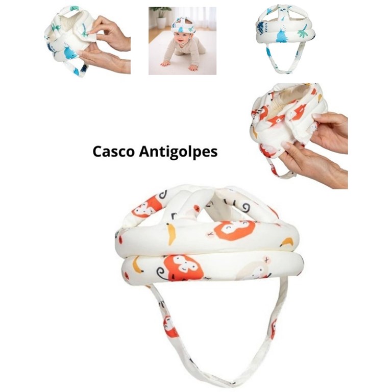 Casco antigolpes. Tela acolchonada, suave, lavable y reutilizable. Regulable con abrojo. Para protección del bebé. Love
