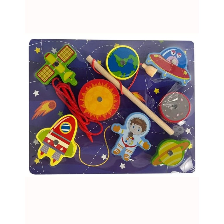 Pesca magnetica y juego de encastre de madera 'Espacio'. lOVE